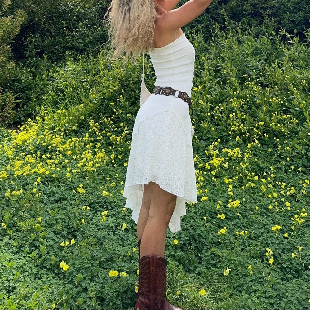 12th Tribe Maggie White Asymmetrical Strapless Dress